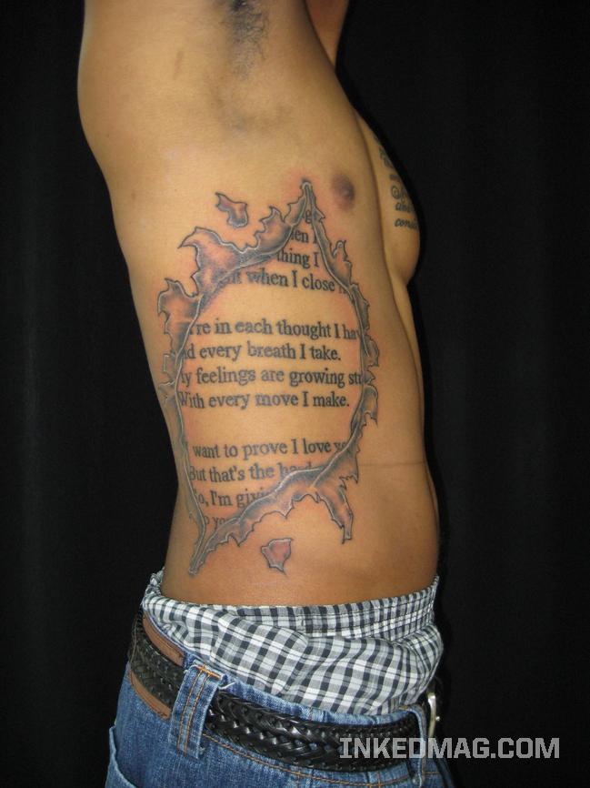 text tattoo. Interesting way to place text